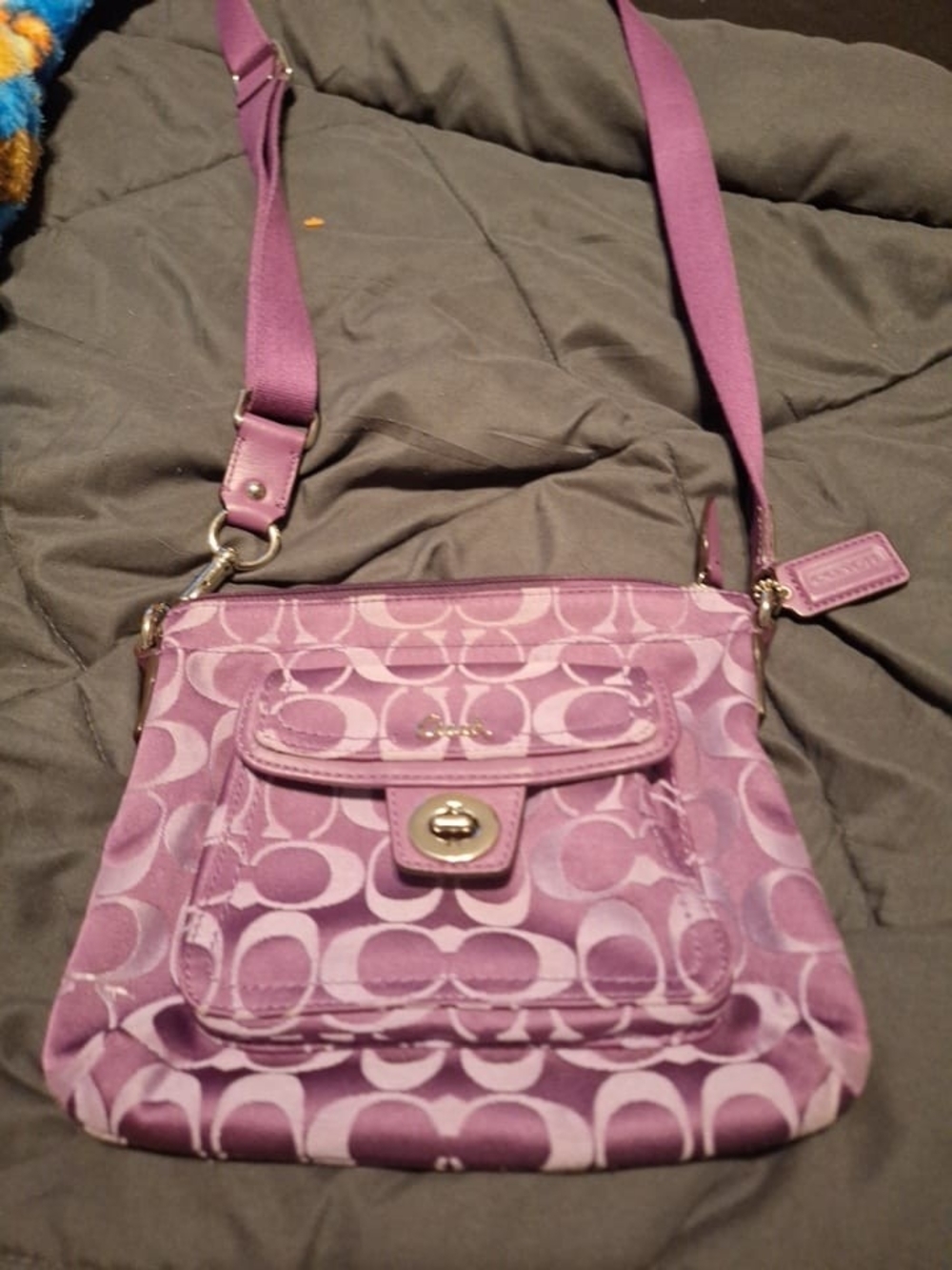 Purple Signature-Pattern Crossbody Bag